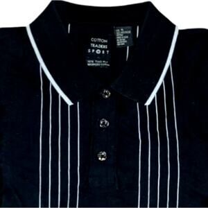Cotton Traders Mercerized Cotton Striped Knit Polo Mens XL Black Gray Preppy EUC
